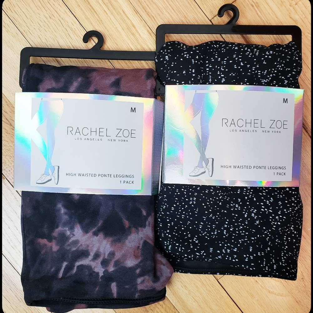 NWT RACHEL ZOE Tie-Dye & Polka Dot High Waisted Ponte Leggings Bundle Size: Med